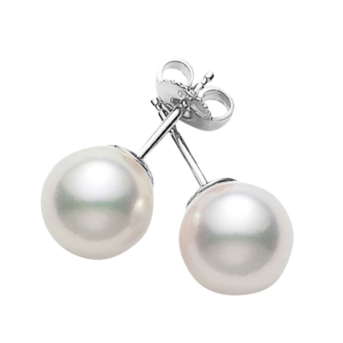 Mikimoto 18k White Gold 7.5mm-8mm Akoya Cultured Pearl Stud Earrings