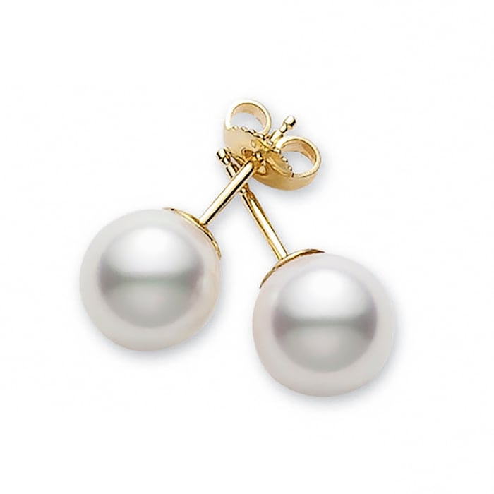 Mikimoto 18k Yellow Gold Cultured Pearl 6.5-7mm stud Earrings