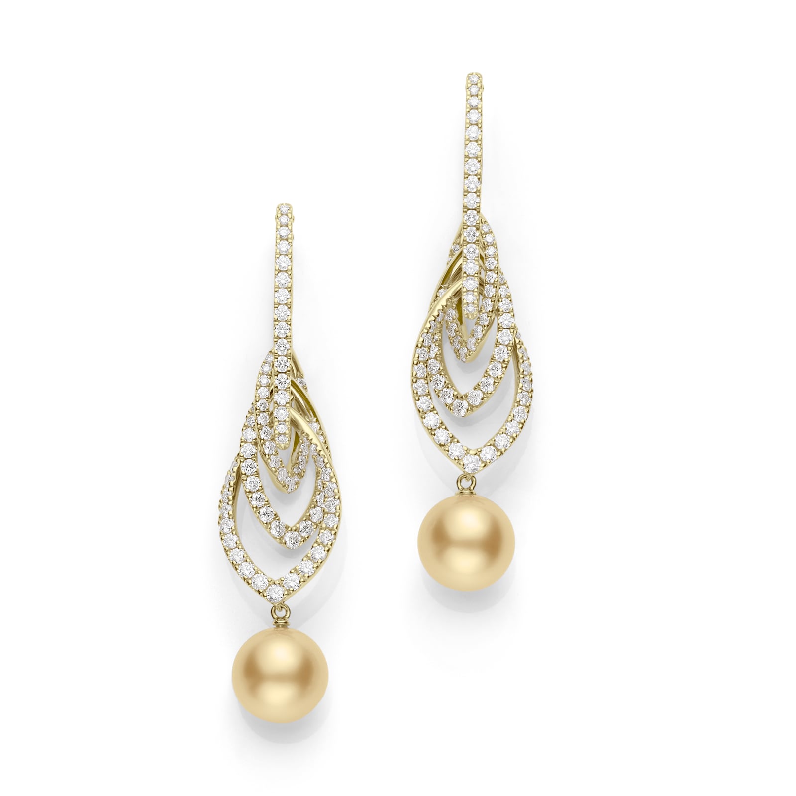 Mikimoto 18k Yellow Gold Cultured Golden South Sea pearl 10mm A+ Grade and 1.94cttw Diamond Drop Earrings Mikimoto 18k Yellow Gold Cultured Golden South Sea pearl 10mm A+ Grade and 1.94cttw Diamond Drop Earrings