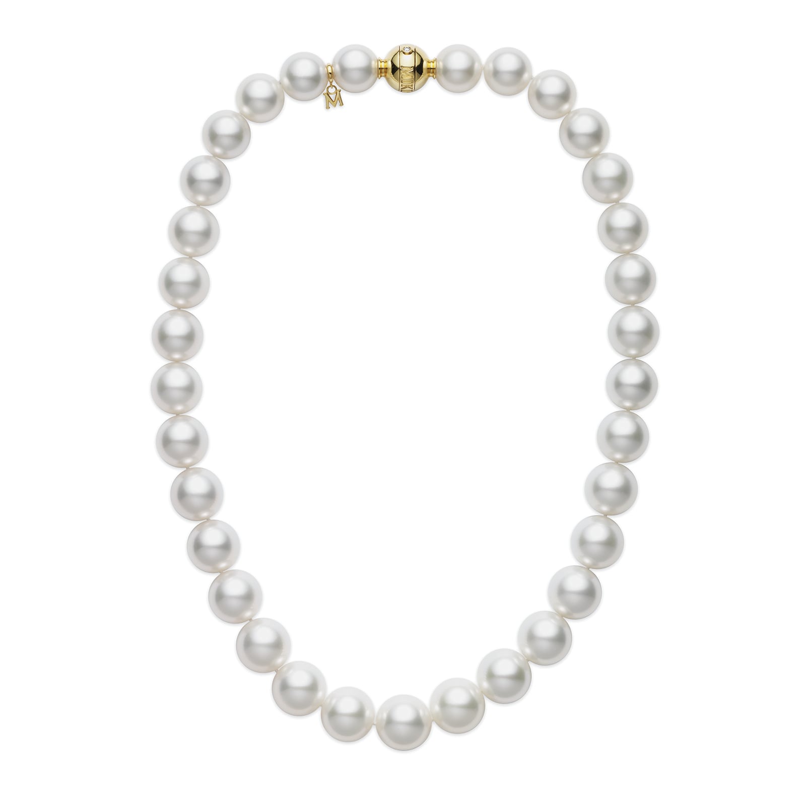 Mikimoto 18k Yellow Gold Cultured White South Sea pearl 12.9x10.2mm A+ Grade Necklace