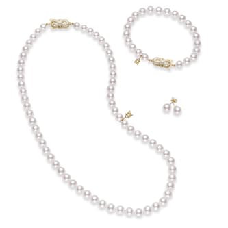 Mikimoto 18k Yellow Gold Cultured Akoya 7-8mm A1 Grade pearl Necklace, Bracelet and Earrings 3 piece box Set Mikimoto 18k Yellow Gold Cultured Akoya 7-8mm A1 Grade pearl Necklace, Bracelet and Earrings 3 piece box Set