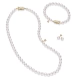 Mikimoto 18k Yellow Gold Cultured Akoya 7-8mm A1 Grade pearl Necklace, Bracelet and Earrings 3 piece box Set