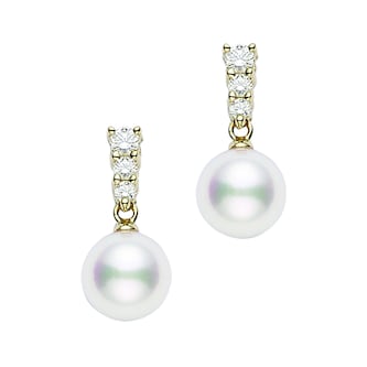Mikimoto 18k Yellow Gold 8mm Akoya Cultured Pearl and 0.29cttw Diamond Drop Earrings Mikimoto 18k Yellow Gold 8mm Akoya Cultured Pearl and 0.29cttw Diamond Drop Earrings