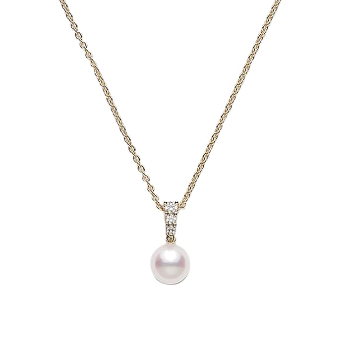 Mikimoto 18k Yellow Gold 8mm Akoya Cultured Pearl and Diamond 18" Necklace