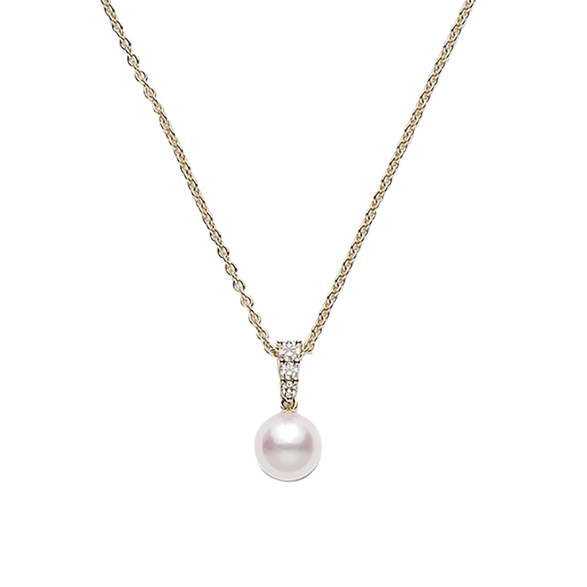 Mikimoto 18k Yellow Gold 8mm Akoya Cultured Pearl and Diamond 18" Necklace