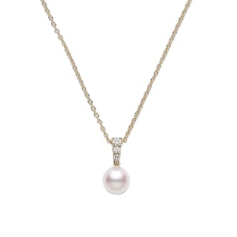 Mikimoto 18k Yellow Gold 8mm Akoya Cultured Pearl and Diamond 18" Necklace Mikimoto 18k Yellow Gold 8mm Akoya Cultured Pearl and Diamond 18" Necklace