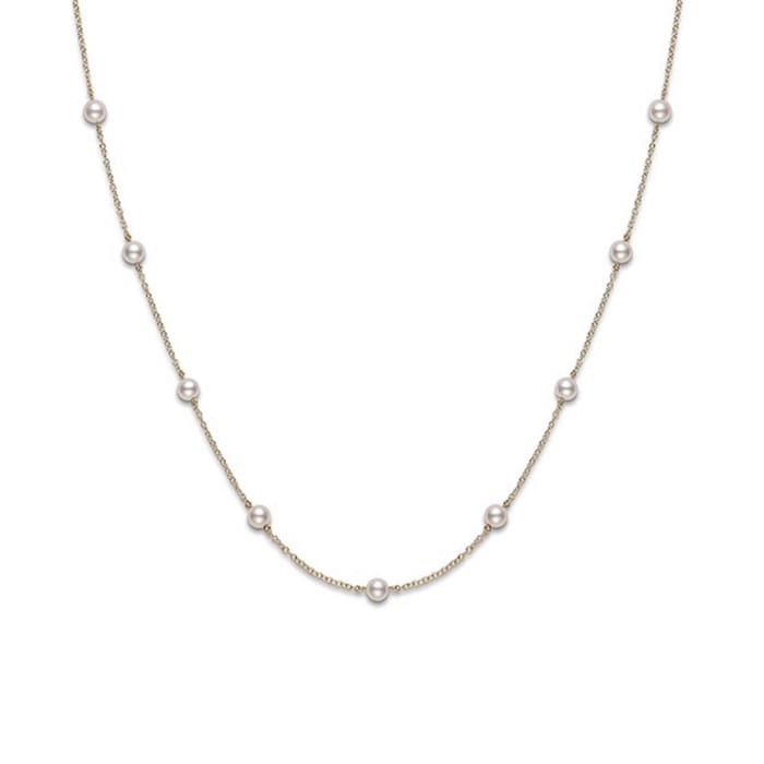 Mikimoto 18k Yellow Gold 5.5mm Akoya Cultured Pearl and Diamond 16" Necklace