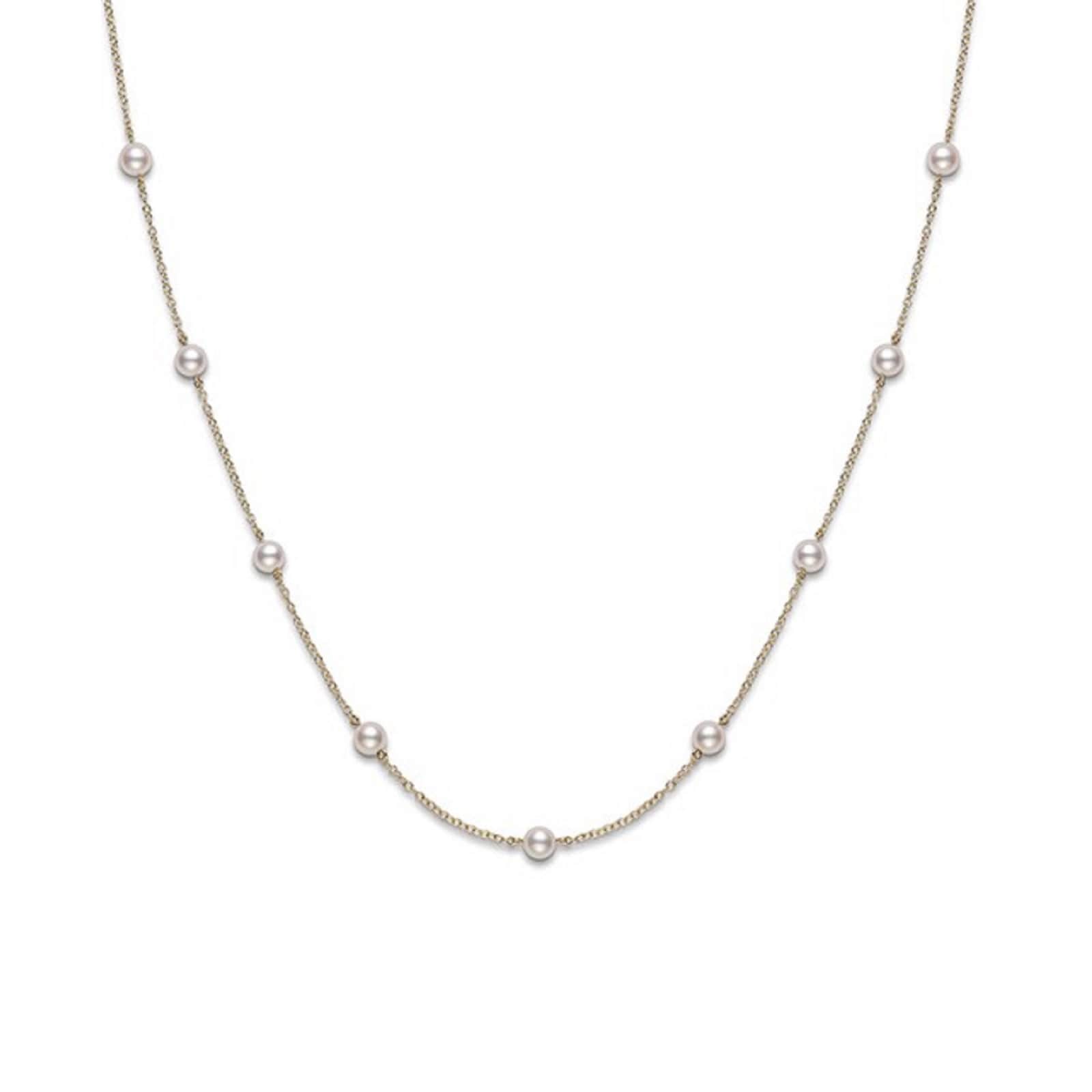 Mikimoto 18k Yellow Gold 5.5mm Akoya Cultured Pearl and Diamond 16" Necklace