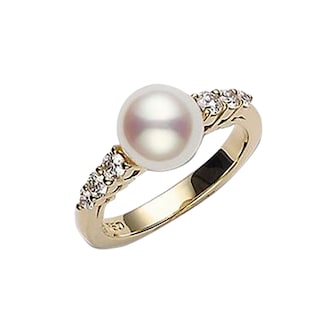 Mikimoto 18k Yellow Gold Akoya Cultured Pearl and Diamond Ring