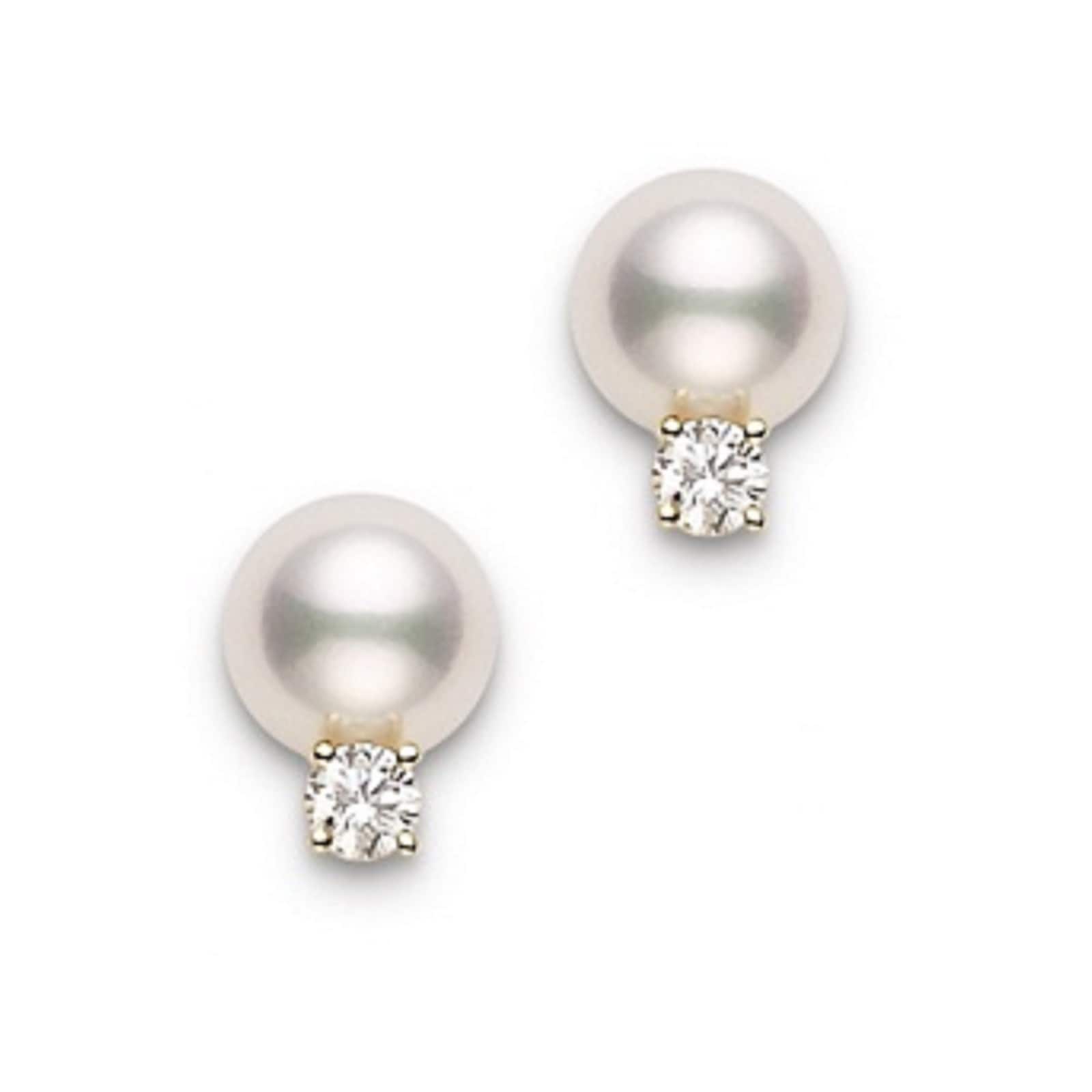 Mikimoto 18k Yellow Gold 6mm-6.5mm Akoya Cultured Pearl and 0.06cttw Diamond Stud Earrings