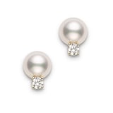 Mikimoto 18k Yellow Gold 6mm-6.5mm Akoya Cultured Pearl and 0.06cttw Diamond Stud Earrings