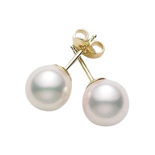 Mikimoto 18k Yellow Gold 7mm Akoya Cultured Pearl Stud Earrings