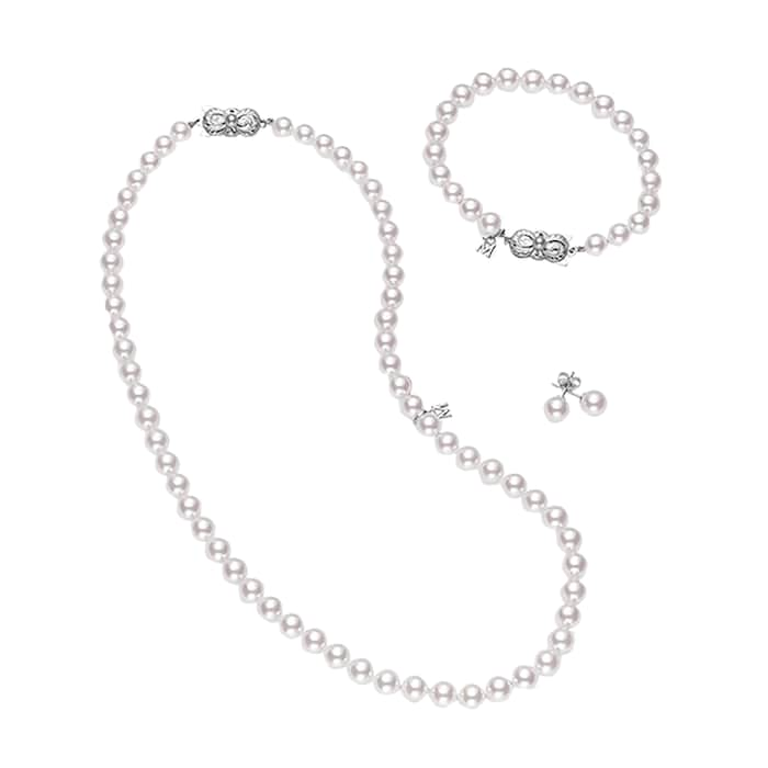 Mikimoto 18k White Gold Akoya Cultured Pearl Three Piece Set