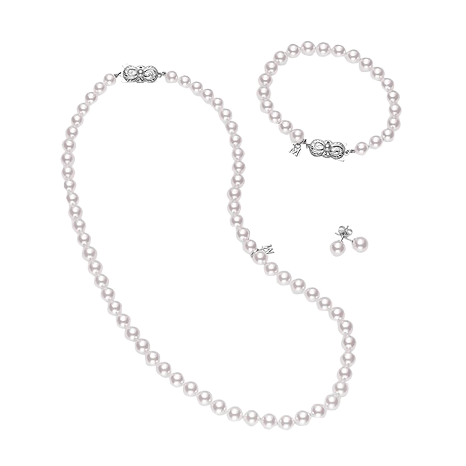 Mikimoto 18k White Gold Akoya Cultured Pearl Three Piece Set Mikimoto 18k White Gold Akoya Cultured Pearl Three Piece Set