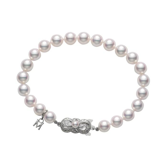 Mikimoto 18k White Gold Akoya Cultured Pearl 7" Bracelet