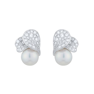 Mikimoto Les Petales Place Vendome Grade A+ Akoya Pearl & 0.72cttw Diamond Earrings
