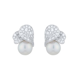 37400608 - Les Petales Place Vendome Grade A+ Akoya Pearl & 0.72cttw Diamond Earrings