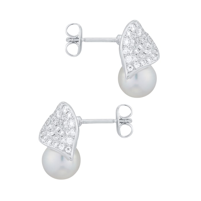 Mikimoto Les Petales Place Vendome Grade A+ Akoya Pearl & 0.72cttw Diamond Earrings