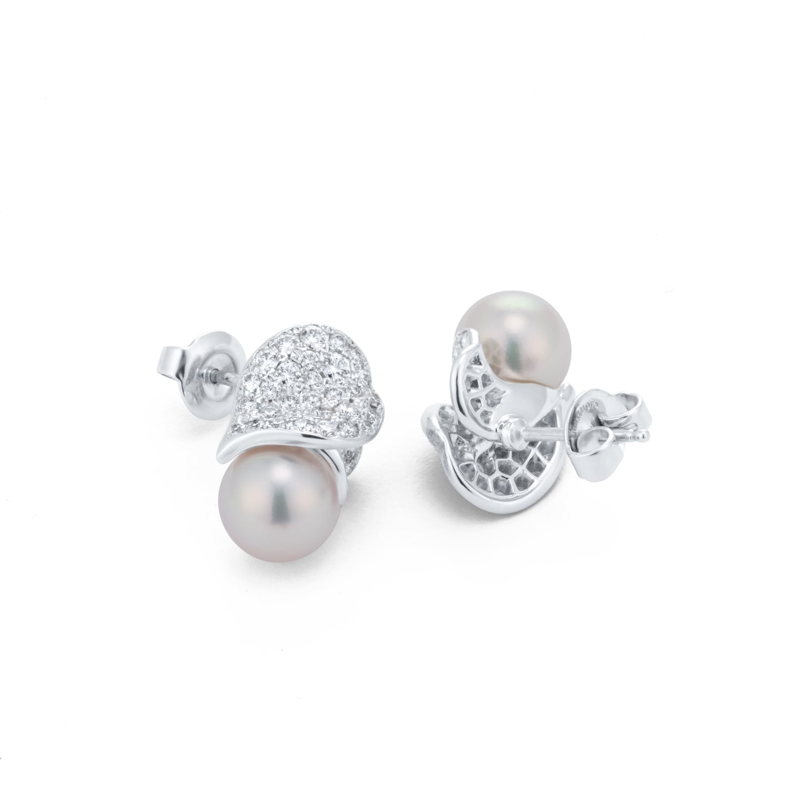 Mikimoto Les Petales Place Vendome Grade A+ Akoya Pearl & 0.72cttw Diamond Earrings