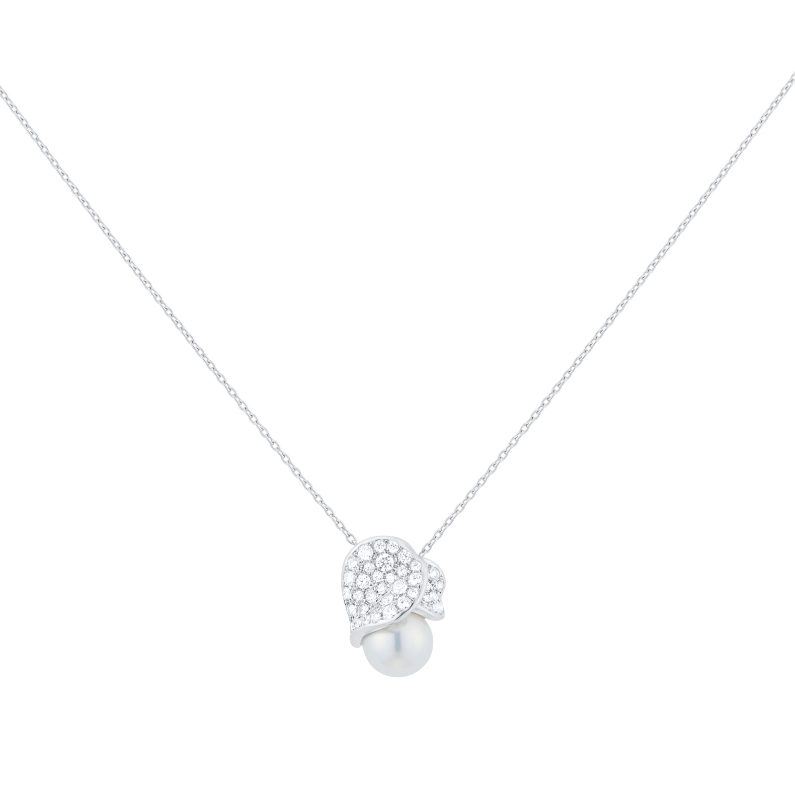 Les Petales Place Vendome Grade A+ Akoya Pearl & 0.44cttw Diamond Pendant