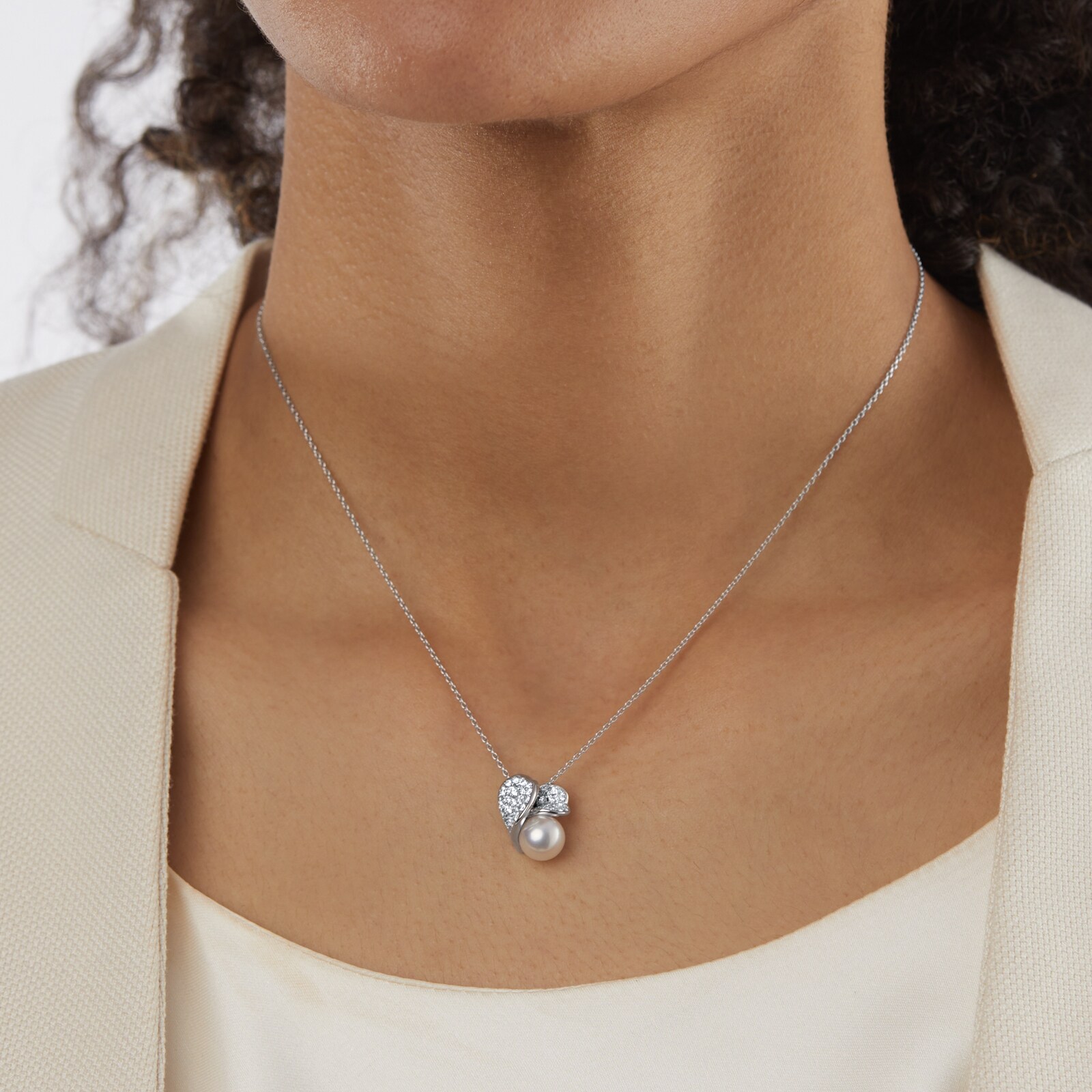 Mikimoto Les Petales Place Vendome Grade A+ Akoya Pearl & 0.44cttw Diamond Pendant Mikimoto Les Petales Place Vendome Grade A+ Akoya Pearl & 0.44cttw Diamond Pendant