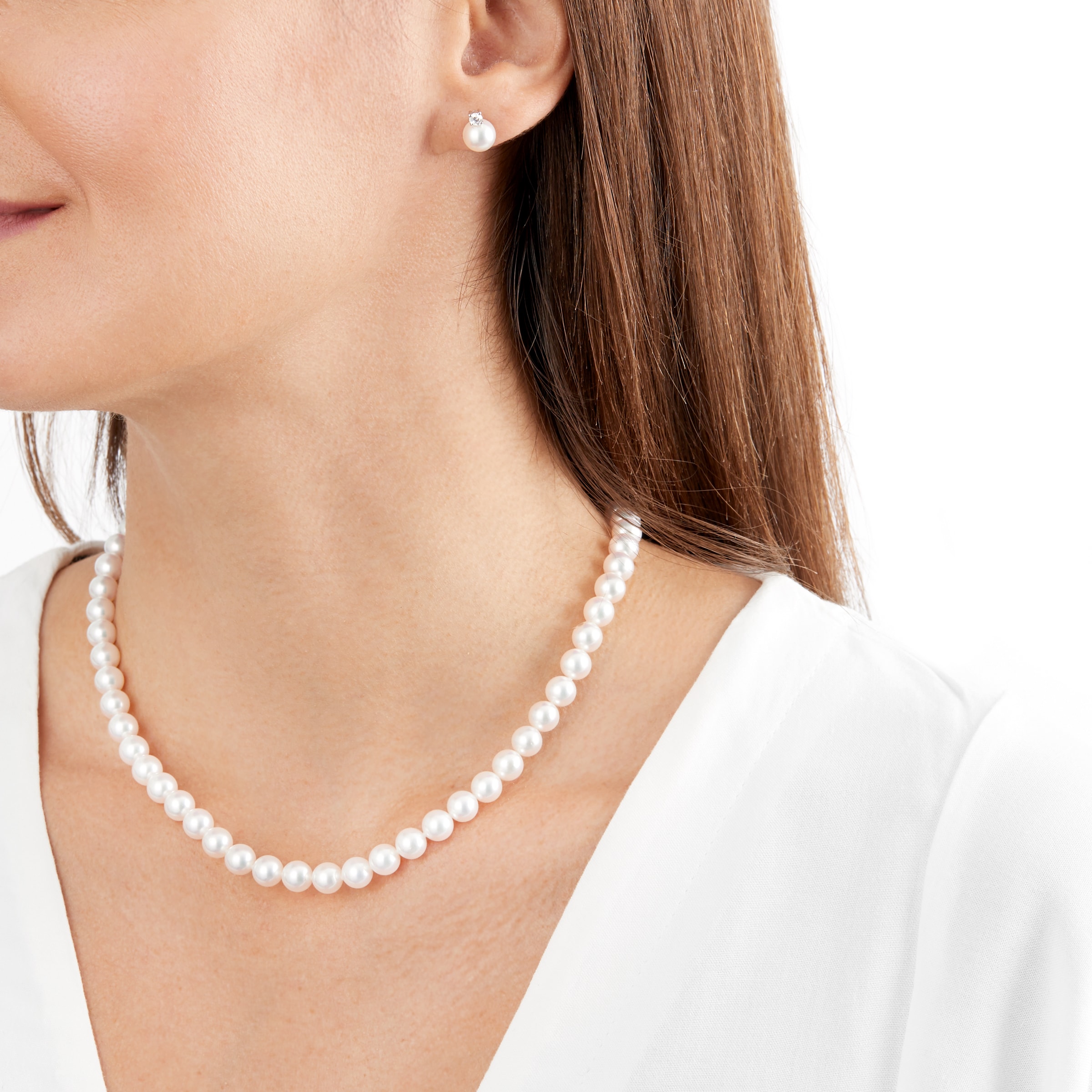Mikimoto Exclusive Akoya Pearl Necklace and Stud Earrings Set