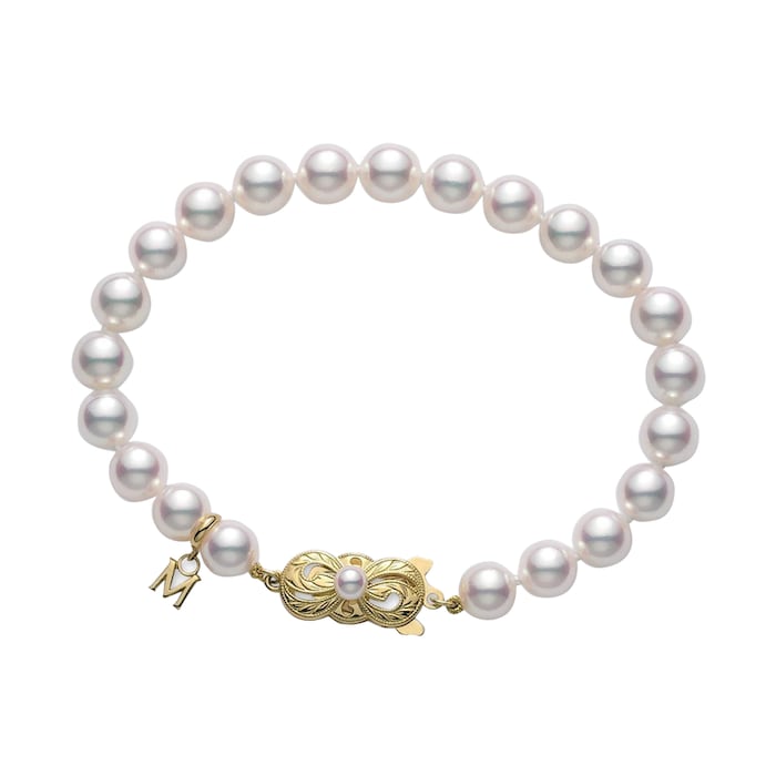 Mikimoto 18k Yellow Gold Akoya Cultured Pearl 7" Bracelet