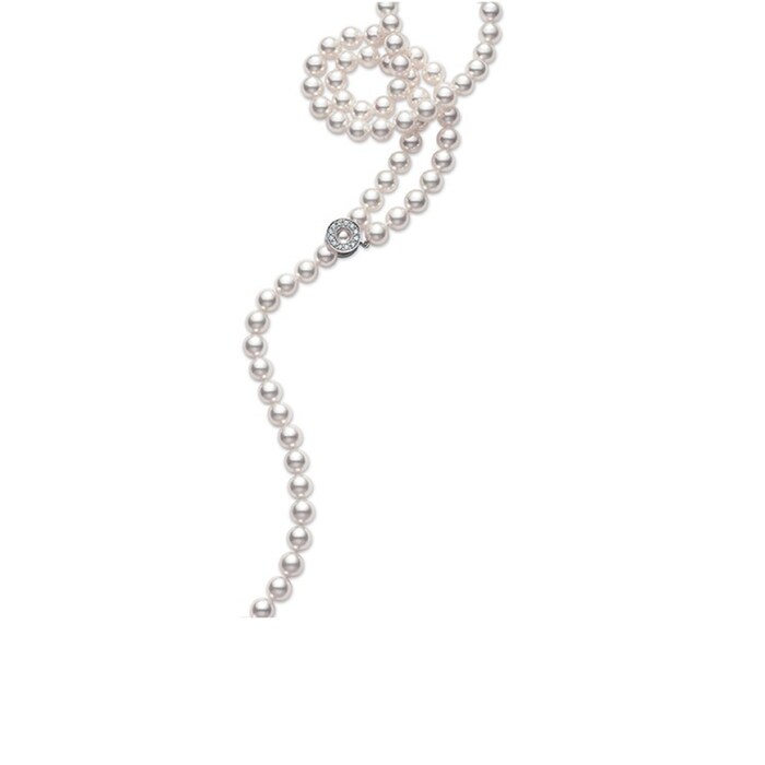 Mikimoto 18k White Gold Akoya Cultured Pearl and Diamond 22" Necklace