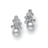 Mikimoto Fortune Leaves Collection White South Sea Pearl & Diamond Earrings