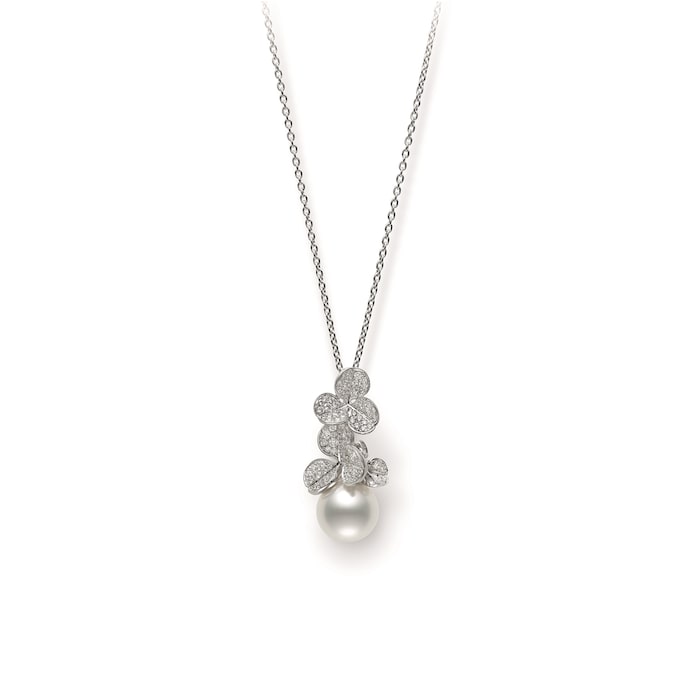 Mikimoto Fortune Leaves Collection White South Sea Pearl & 0.93cttw Diamond Pendant