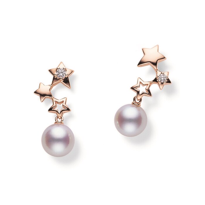 Mikimoto Starry Sky Collection Grade A+ Akoya Pearl & Diamond Stud Earrings