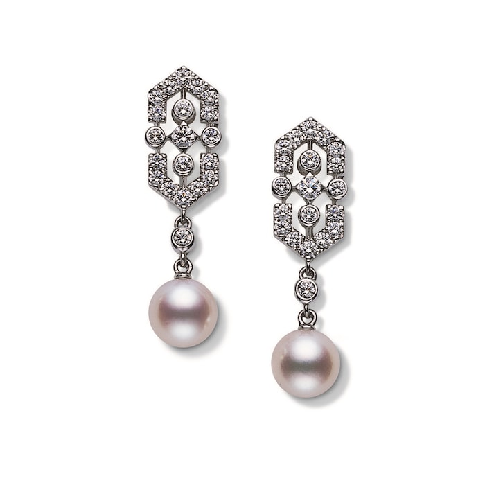 Mikimoto Deco Collection Akoya Pearl & 0.72cttw Diamond Earrings