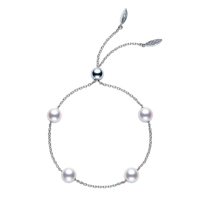 Mikimoto 18k White Gold Akoya Cultured Pearl Station Bracelet