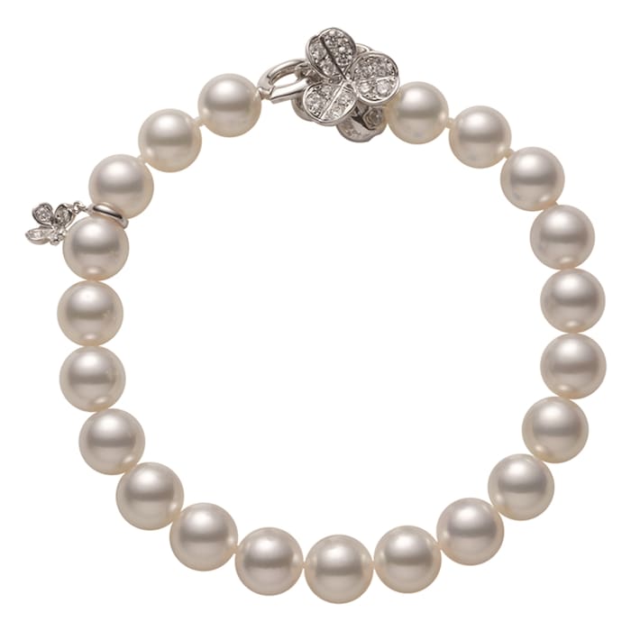 Mikimoto 18k White Gold Akoya Cultured Pearl and Diamond Bracelet