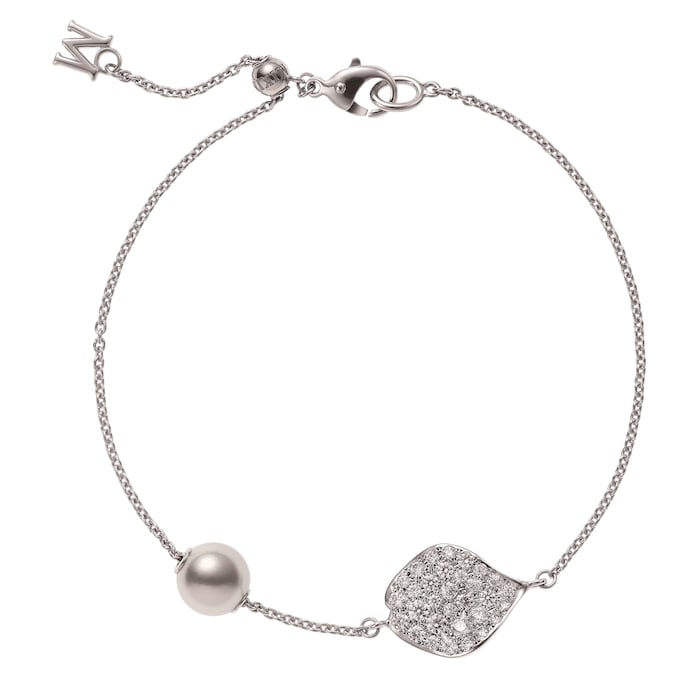 Mikimoto 18k White Gold Akoya Cultured Pearl and Diamond Bracelet