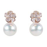 Mikimoto 18k Rose Gold Akoya Cultured Pearl and Diamond Earrings