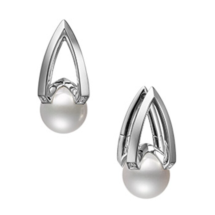 Mikimoto 18k White Gold Akoya Cultured Pearl and Diamond Earrings