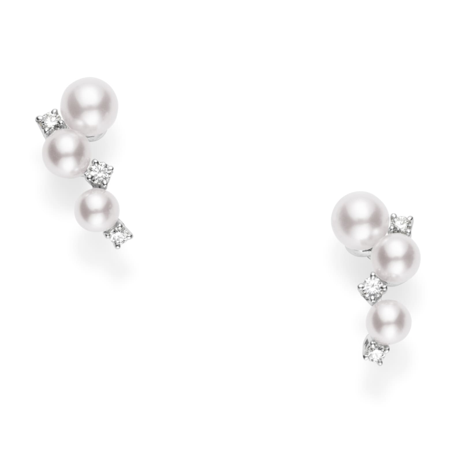 Mikimoto 18k White Gold Akoya Cultured Pearl and Diamond Cluster Drop  Earrings