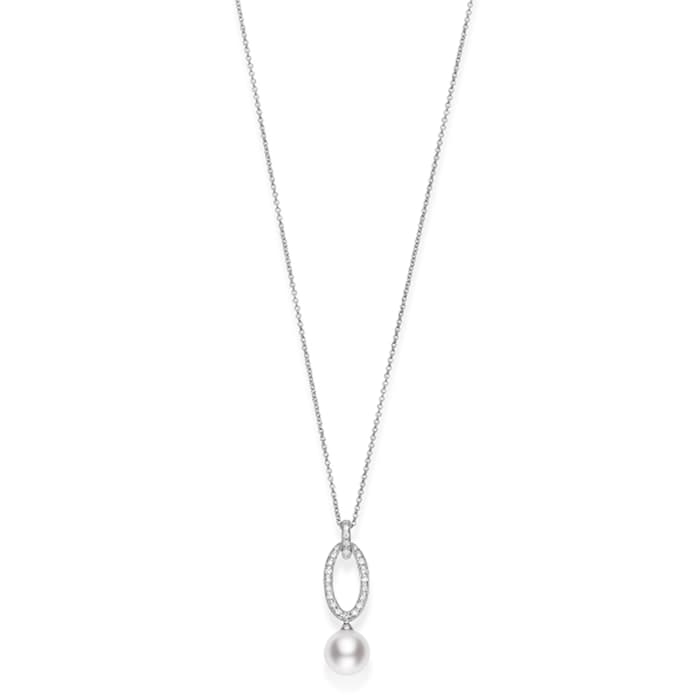 Mikimoto 18k White Gold Akoya Cultured Pearl and Diamond Drop Pendant