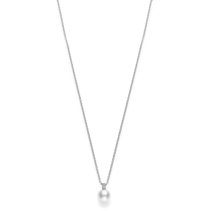 Mikimoto 18k White Gold Akoya Cultured Pearl and Diamond Pendant