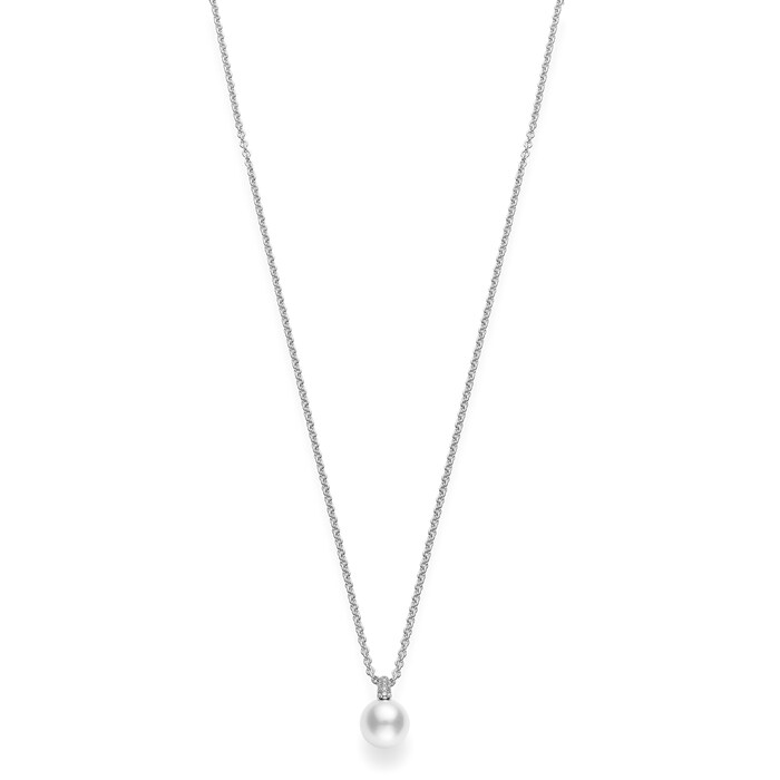 Mikimoto 18k White Gold Akoya Cultured Pearl and Diamond Pendant