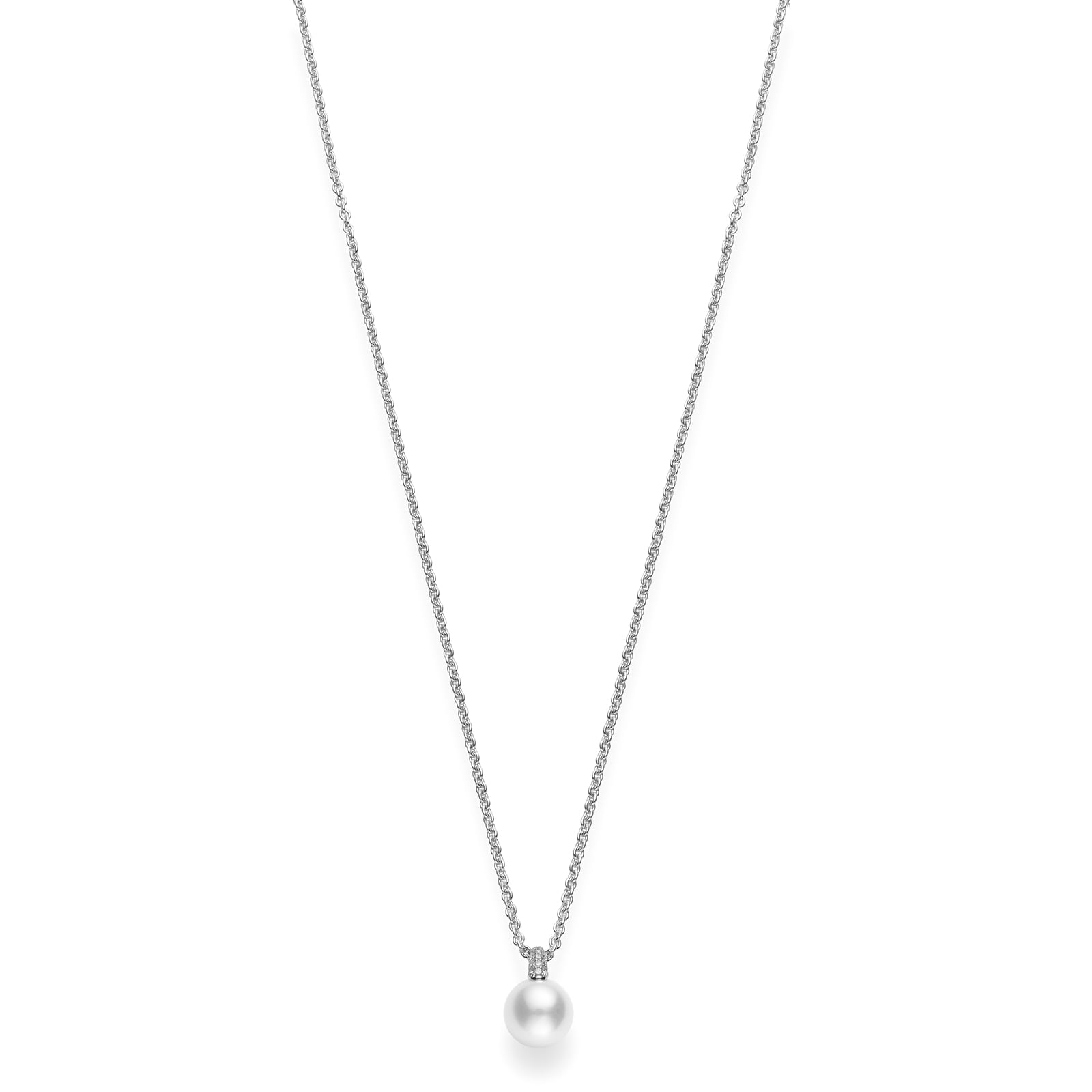 Mikimoto 18k White Gold Akoya Cultured Pearl and Diamond Pendant