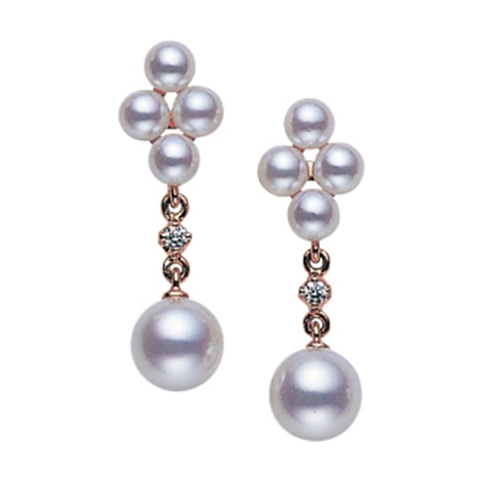 Mikimoto 18k Rose Gold Akoya Cultured Pearl Cluster Drop Earrings