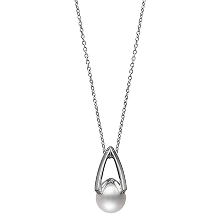 Mikimoto 18k White Gold Akoya Cultured Pearl and Diamond Drop Pendant
