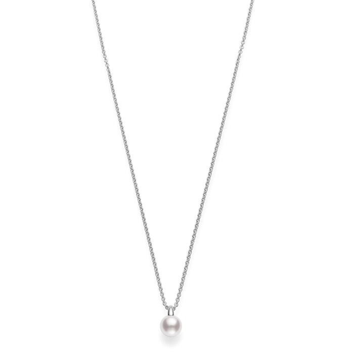 Mikimoto 18k White Gold Akoya Cultured Pearl and Diamond Drop Pendant