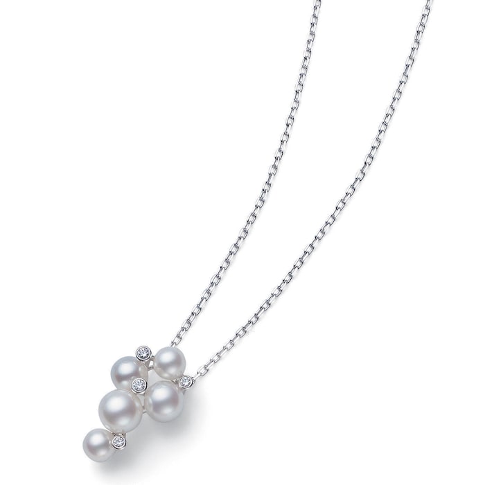 Mikimoto 18k White Gold Akoya Cultured Pearl and Diamond Cluster Drop Pendant