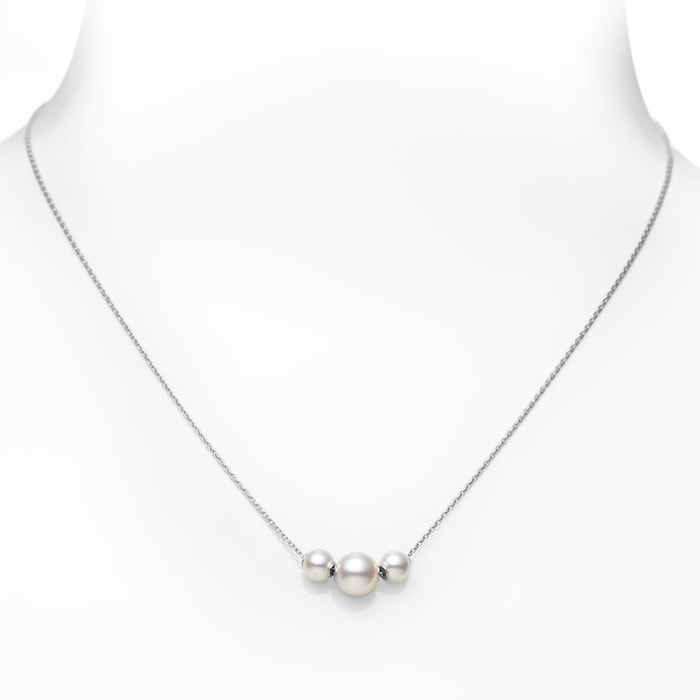 Mikimoto 18k White Gold Akoya Cultured Pearl Line Necklace