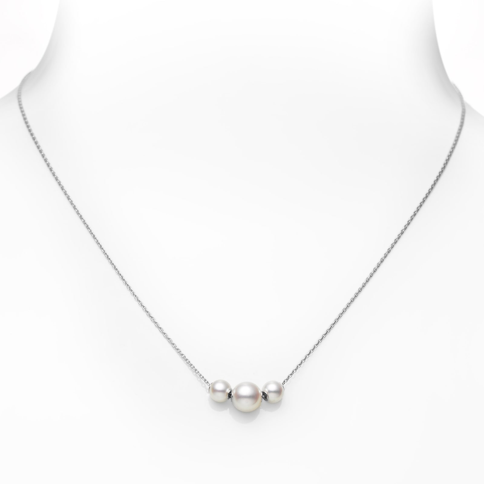 Mikimoto 18k White Gold Akoya Cultured Pearl Line Necklace