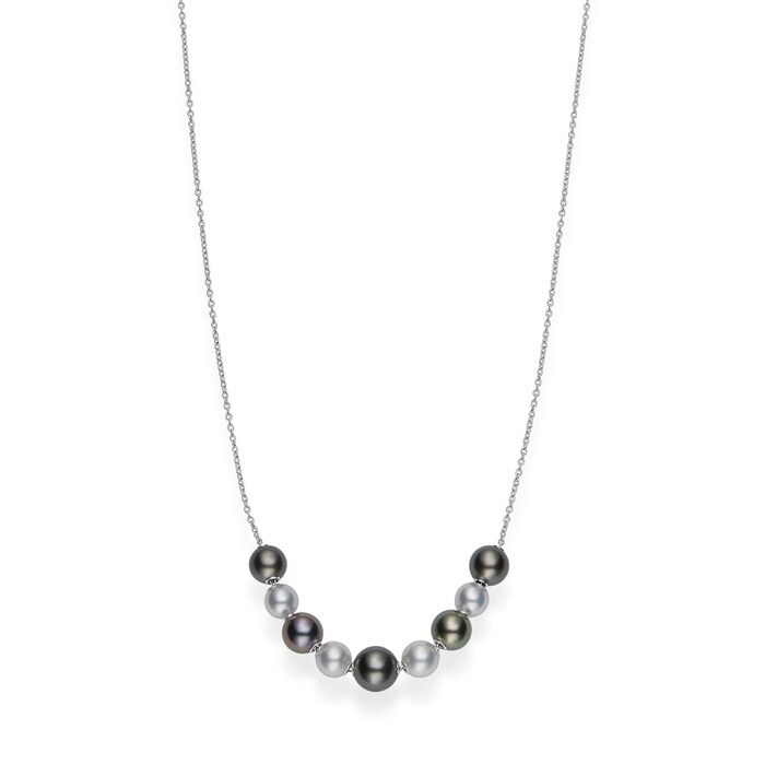 Mikimoto 18k White Gold Mixed Akoya and Black South Sea Pearl Line Necklace