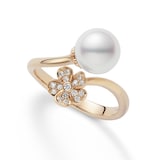 Mikimoto 18k Rose Gold Akoya Cultured Pearl and Diamond Ring